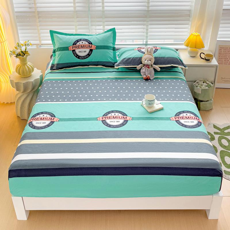 Washed Cotton Fitted Sheet with Elastic Bands Non Slip Adjustable Mattress Cover Printed  Pure Cotton  for Double King Queen