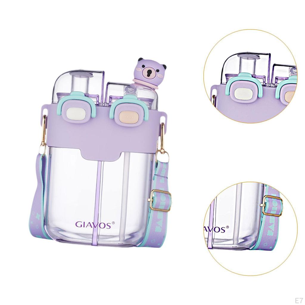 Cute Water Bottle Double Drinking Compartments 780ml Funny Cup with and Strap