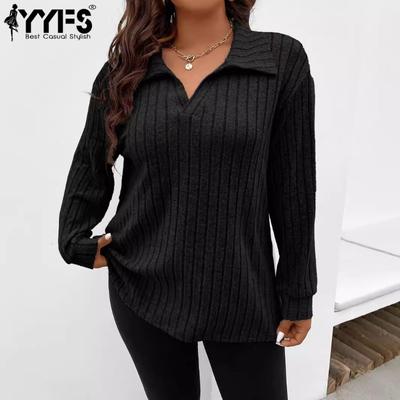 Women's Fashion Casual Spring Autumn Solid Color Print Long Sleeve POLO Neck Blouses & Shirts