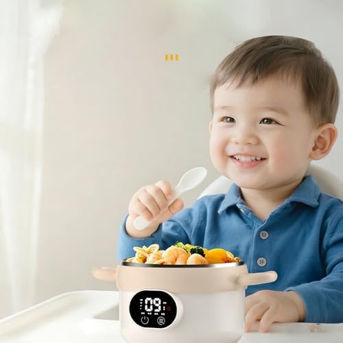 470ml Portable Stainless Steel Food Warmer, Wireless Electric Heated Lunch Box with Spoon & Fork, Cream