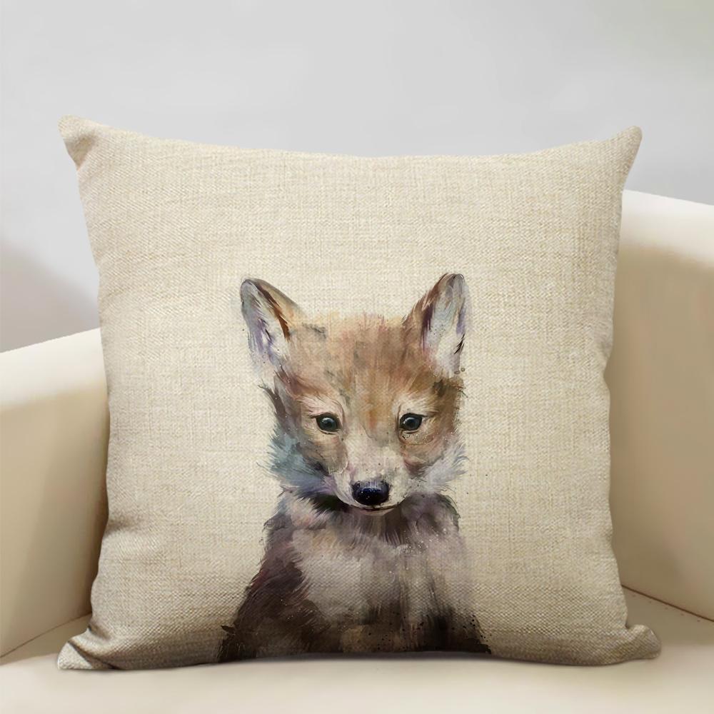 Animal Portrait Bear Lion Tiger Deer Cushion Cover Home Decoration Linen Pillow Cover 45x45cm Sofa Pillow Case Children's Gift