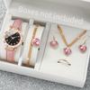 6 Stück/Set Mode Damen Lederarmband Quarz Uhr & Liebesherz Schmuckset