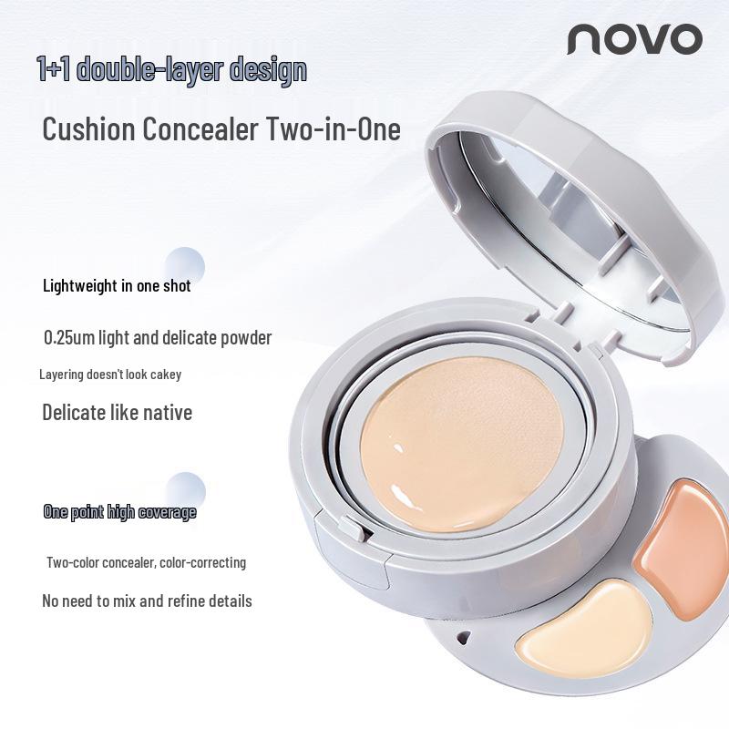 NOVO Cloud Fat Cream Glow Cushion Foundation & Concealer: Langanhaltend, Wasserdicht, Schweißfest, Weichzeichner-Effekt, Wischfest.