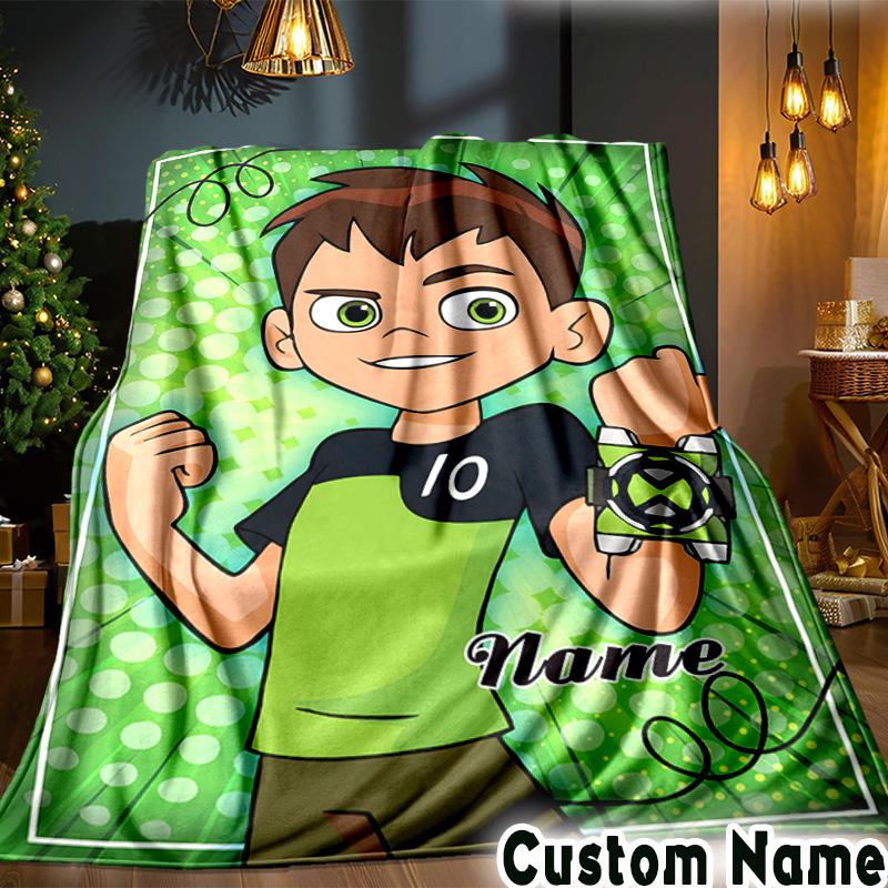 Custom Name Ben Alien Force Throws Blanket Flannel Blankets for Couch Bed Gifts for Men Women Picnic Blanket Christmas Fan Gifts