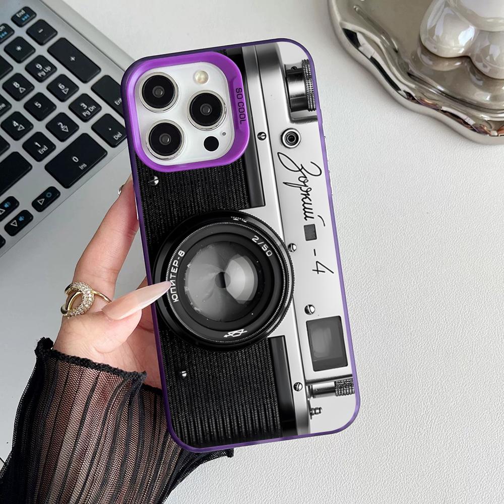Style Camera Vintage Phone Case Matte Colored Silver For Iphone 17 16 15 14 Pro Air 13 12 Plus 11 7 8 Max Luxury Cover