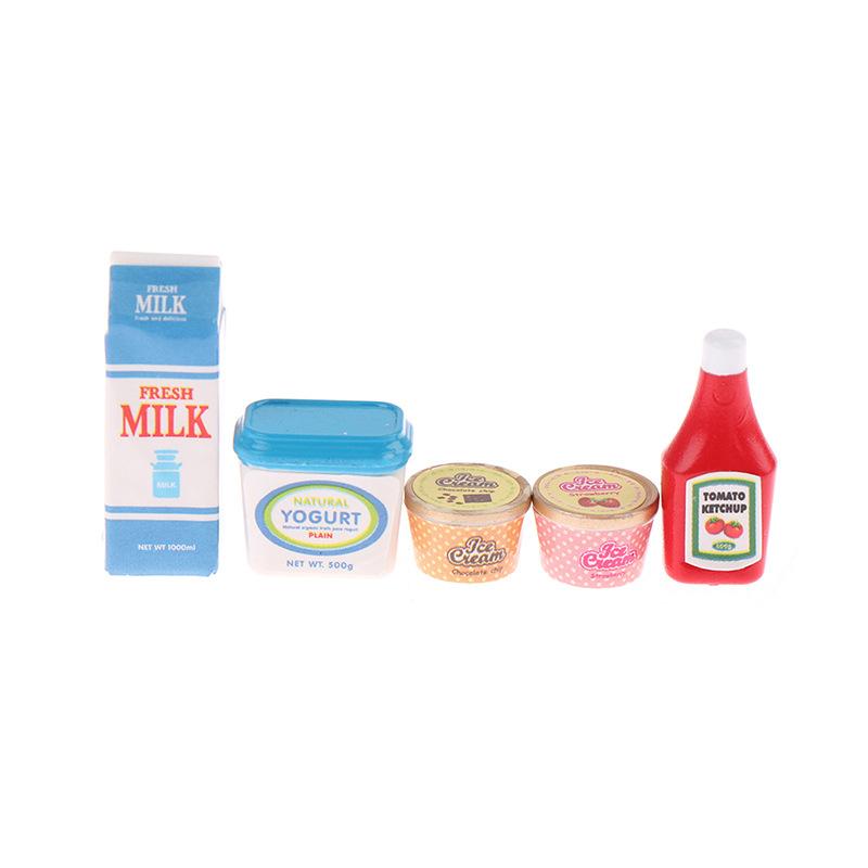 5Pcs/Set 1:12 Dollhouse Accessories Miniature Items Tomato Sauce Yogurt Model Food Doll Accessories For Dolls House Decoration Toys