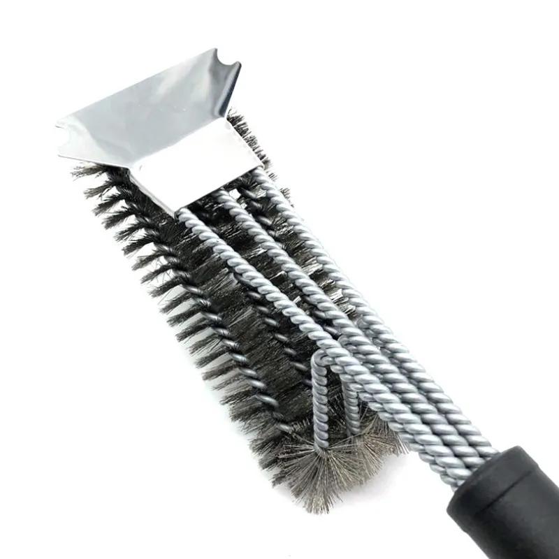 Three Head Scraper Stainless Steel Barbecue Brush Steel Wire Brush Barbecue Cleaning Brush Household Barbecue Tools Can Be Reused Ya468