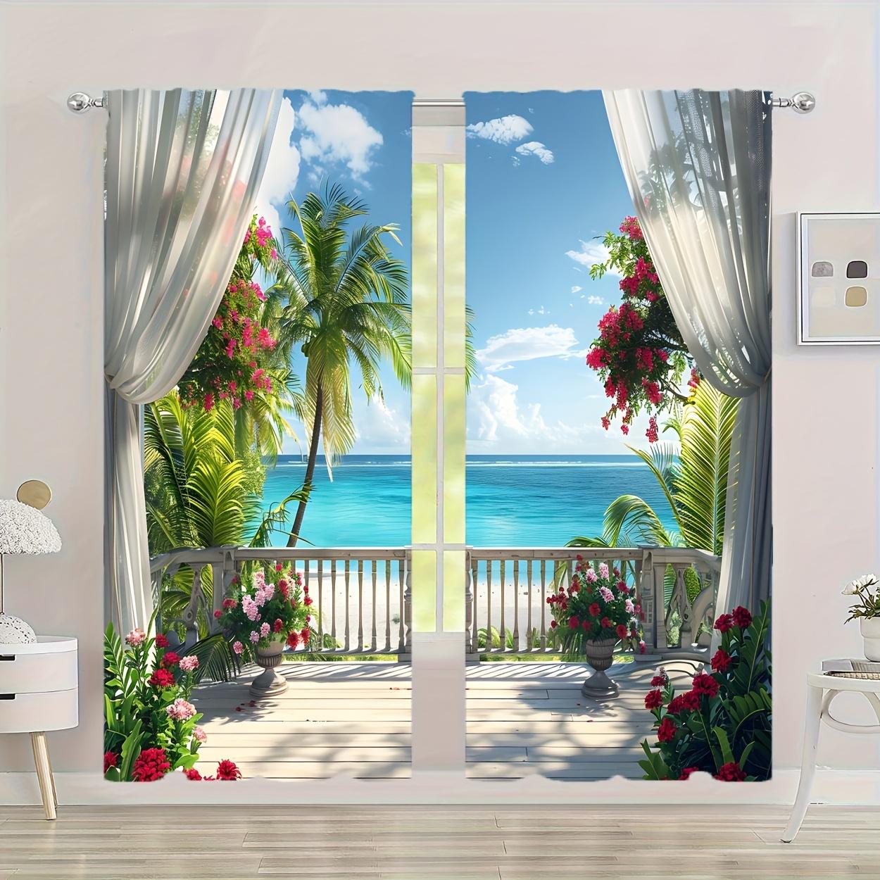 

Комплект из 2 штук Шторы с тропическим морским пейзажем, фильтрующие свет - Дизайн с кулиской для легкого подвешивания, Идеально подходят для спальни, гостиной 53x116cm 2pc&Without mount