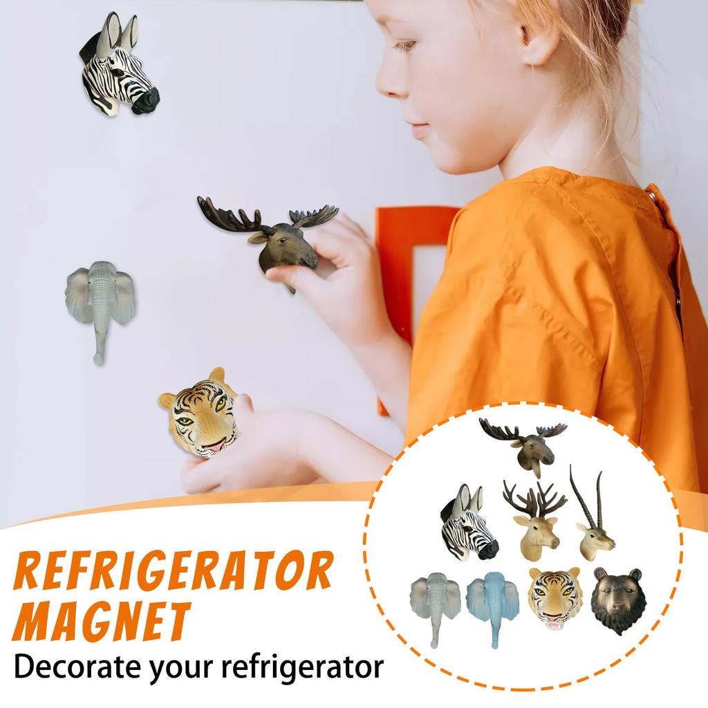 Simulated Wild Animal Head Model PVC Refrigerator Wall Mounted Car Decoration Children's Doll