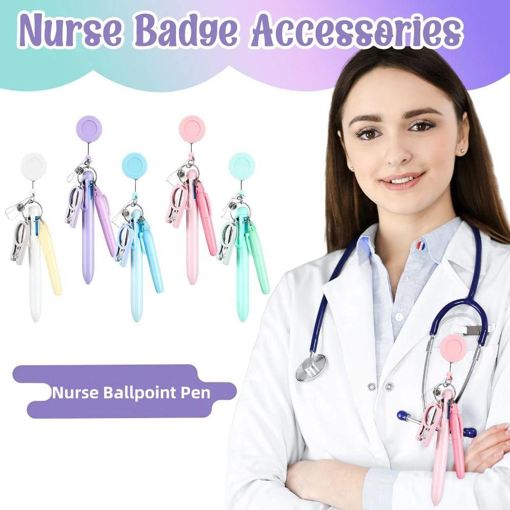 Badge Holder Retractable Nurse Pen Buckle Clip Nurse Ball Pen Nurse Ballpoint Pen  Nurse's Day Gift