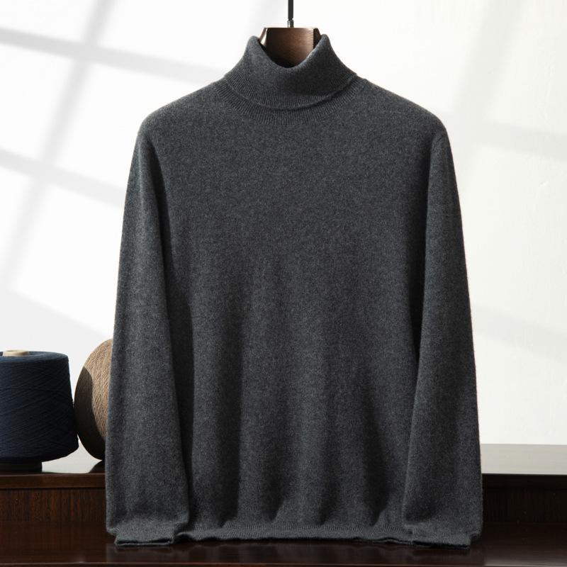 Cashmere Sweater Men's High Lapel Pullover Solid Color Sweater with Loose Knitted Sweater Inside