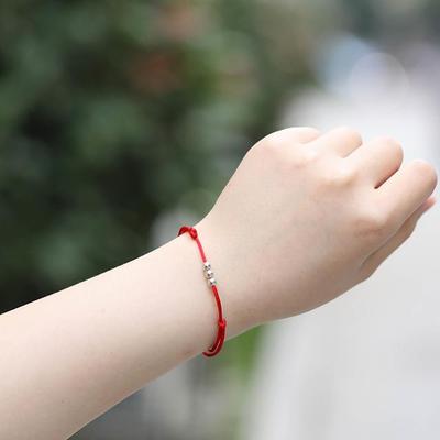 Women's Red Silver Point Slim Rope Wish Thread Bracelet