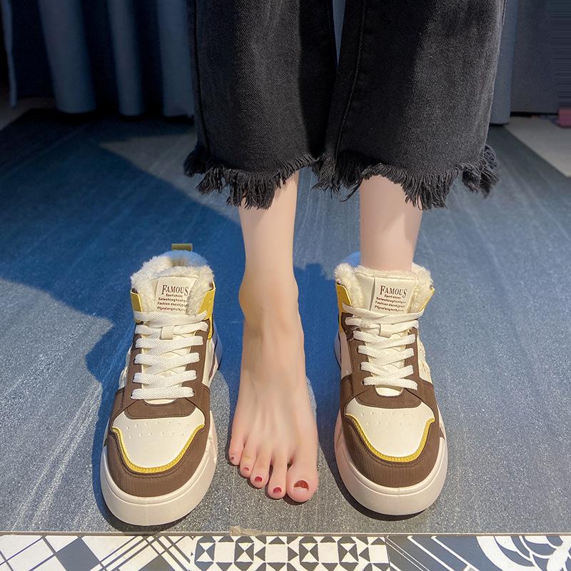 Winter New Platform White Shoes Velvet Cotton Shoes Ins Tide Small Fragrant Style Student Casual Shoes XT