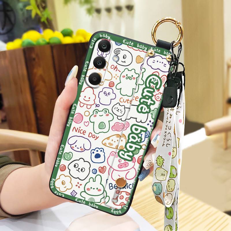 Waterproof Silicone Phone Case For Samsung Galaxy A17 Cute Wrist Strap Back Cover Fashion Design Kickstand Lanyard Ring