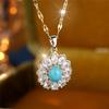 Female Crystal White Zircon Blue Stone Pendant Necklace Vintage Gold Color Wedding  For Women