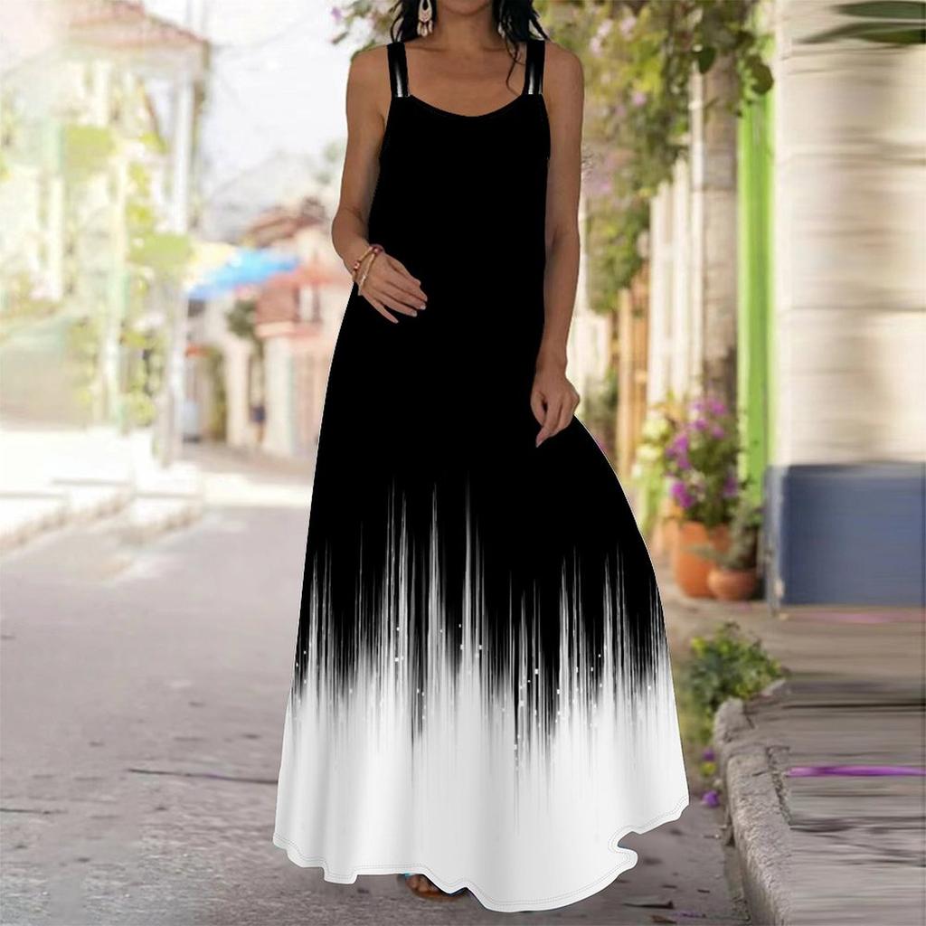 Women's Slip Dress Maxi Long Dress Gradient Vertical Stripes Print Stitching Print Dress Spring & Summer Leisure Vacation