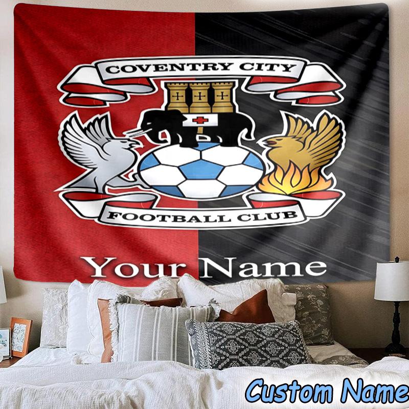Custom Name Coventry City Crest Design Printed Tapestry, for Bedroom,Livingroom, dormitory, Large Wall Decor, Fabric Decor Fan Birthday Gifts