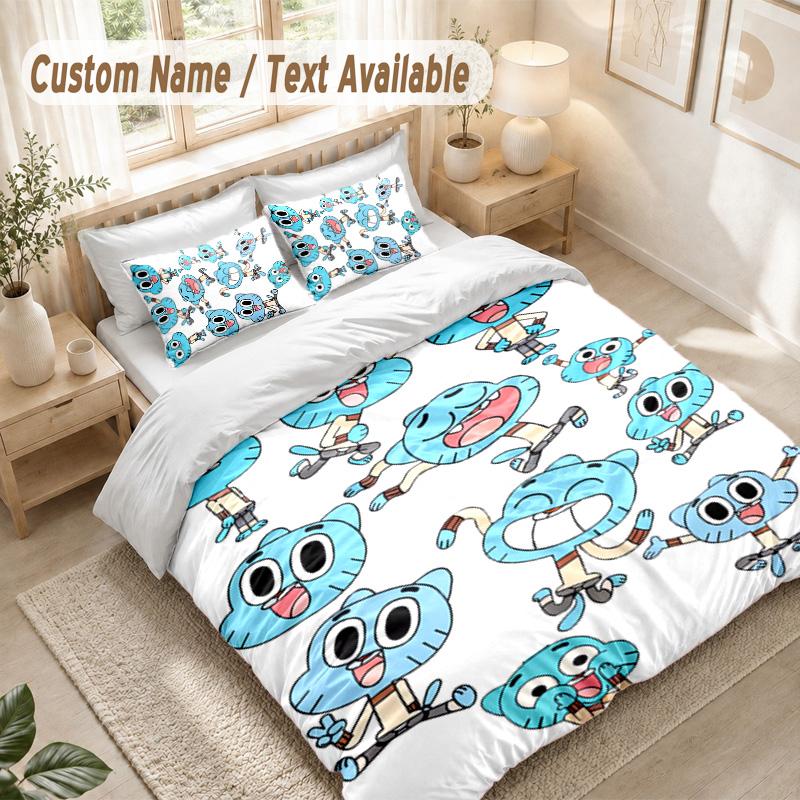 Fantastico Mondo di Gumball Set Biancheria da Letto, 1 Copripiumino & 2 Federe Morbido Confortevole Camera da Letto Tessile per la Casa Decorazione