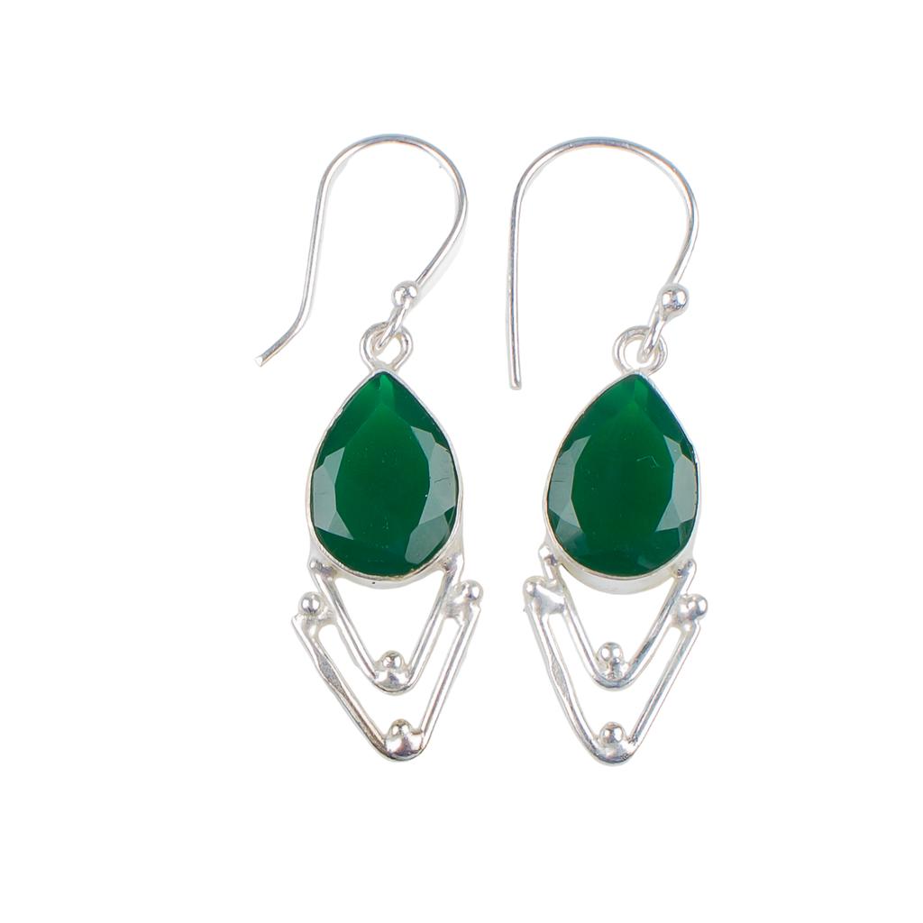 Green Onyx Gemstone 925 Sterling Silver Trendy  Jewelry Handmade Earrings 1.90" EE-39-16