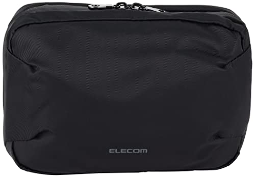ELECOM Gadget Pouch, Black, BMA-GPAB01BK, with Antibacterial and Water-Repellent Finish, Water-Resistant Zipper, Fixed Storage, and Pen Holder