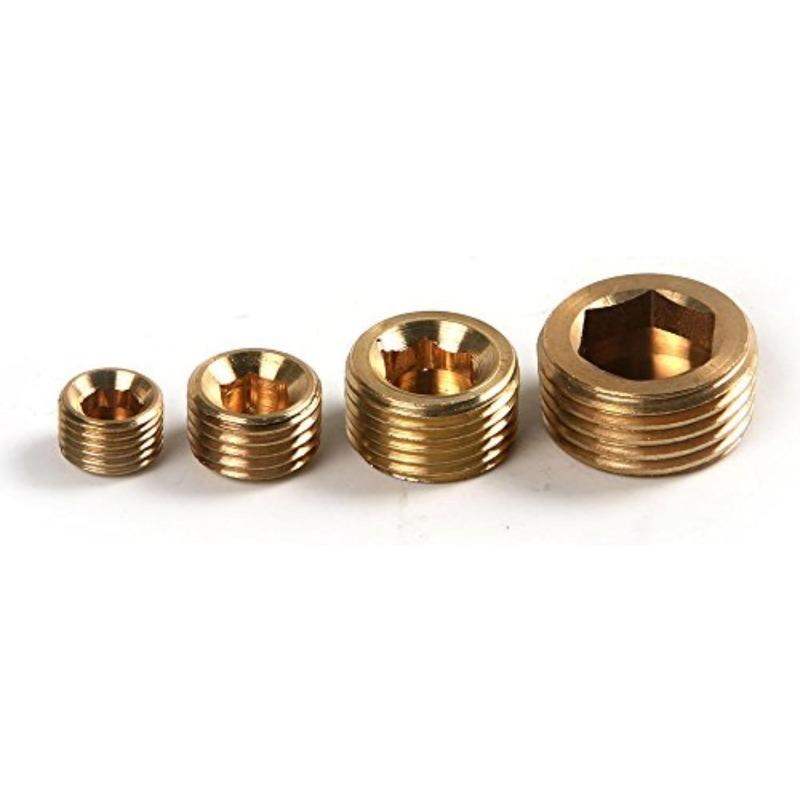 20pcs Brass Pipe Plug 1/8" 1/4" 3/8" 1/2" NPT Plug Internal Hex Thread Socket Fitting Assortment Kit