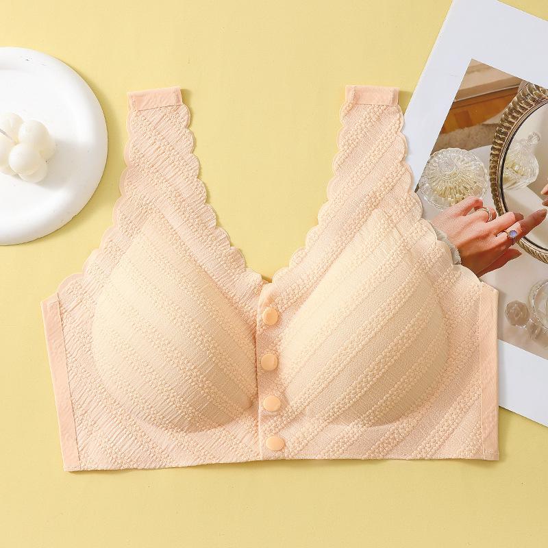 New bubble lace middle-aged and elderly bra women's no steel ring front buttons gather comfortable casual large size underwear women