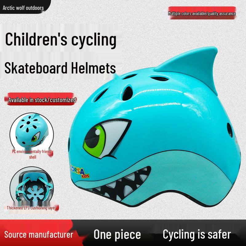 Casco Cartoon Squalo per Skateboard e Pattinaggio su Ghiaccio per Bambini - Traspirante, Equipaggiamento Protettivo per Ciclismo e Monopattino