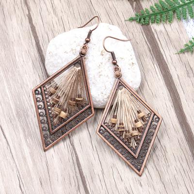 Bohemian Women Hollow Rhombus Pendant Thread Dangle Drop Hook Earrings Jewelry