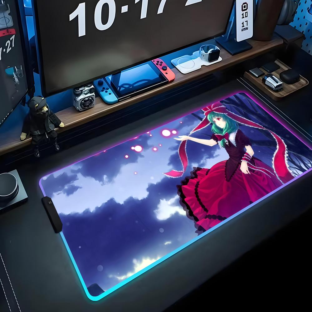Hina Touhou Mouse Pad RGB Gaming Mousepad Big LED Pad PC Desk Mat Luminous Mouse Pad Large Keyboard Mats Table Rug With Backlit