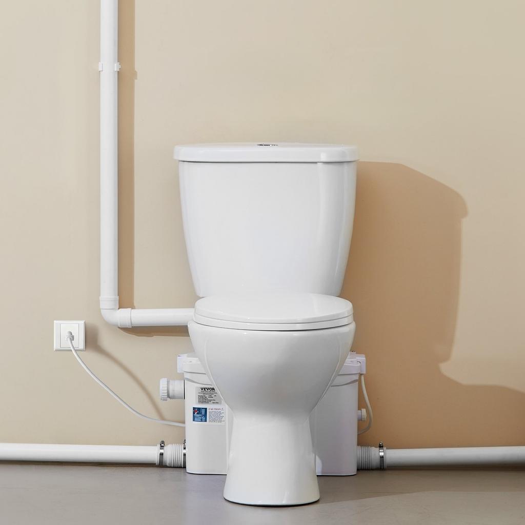 VEVOR Macerating Toilet System with Powerful 800W Macerator Pump, Rear Discharge and Upflush Toilet For Basement, Dual Flush Water Disposal