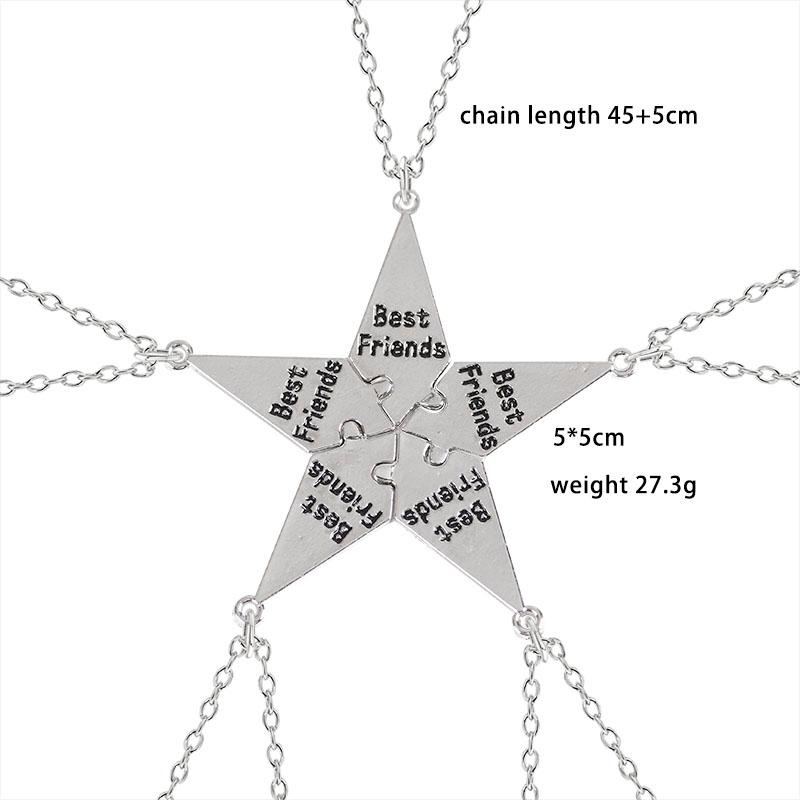 Best Friends Necklace Creative Five-Pointed Star Pendant Alloy Accessories Men and Women Friendship Chain Fashion Jewelry Gift