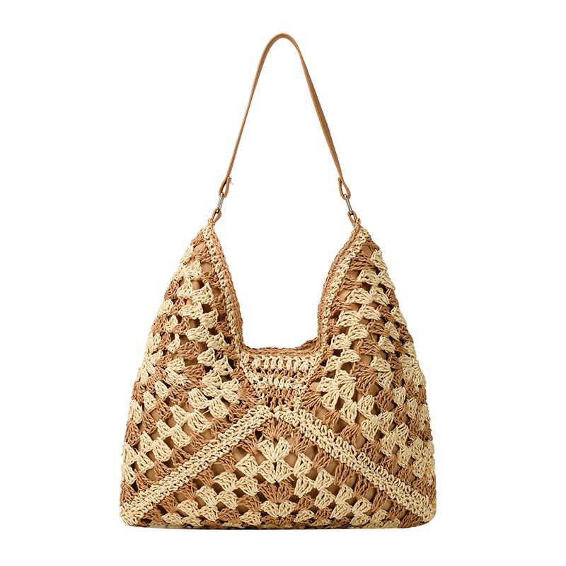 Fashi Straw Ctrasting Colors Large Capacity Shoulder Bags 2026 High Quality Versatile Sweet Bags Seaside Vacati Beach Bags