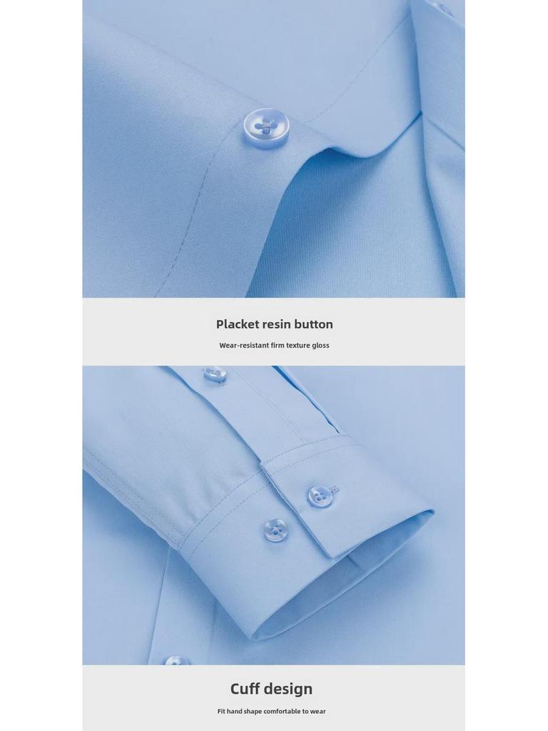 Men's Solid Color Three-Proof High-End Stretch Shirt - Non-Iron, Long Sleeve, Professional Formal Wear, Spring Collection.