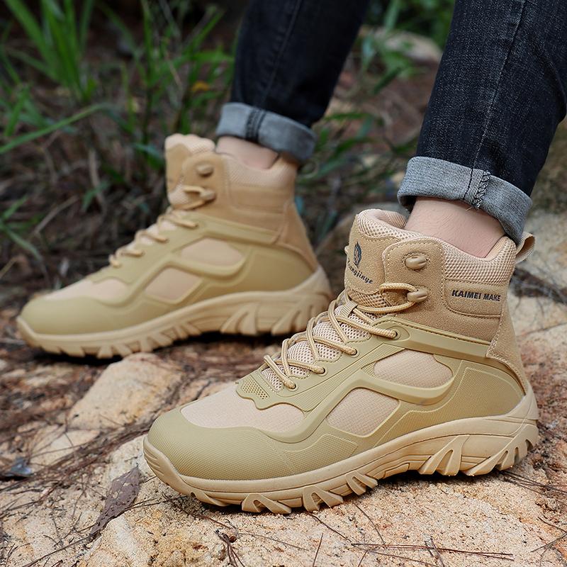 High-Top Leder Herrenstiefel Atmungsaktive Wüsten-Kampfstiefel Outdoor Rutschfeste Wanderschuhe Herren Motorradstiefel Arbeits-Knöchelstiefel