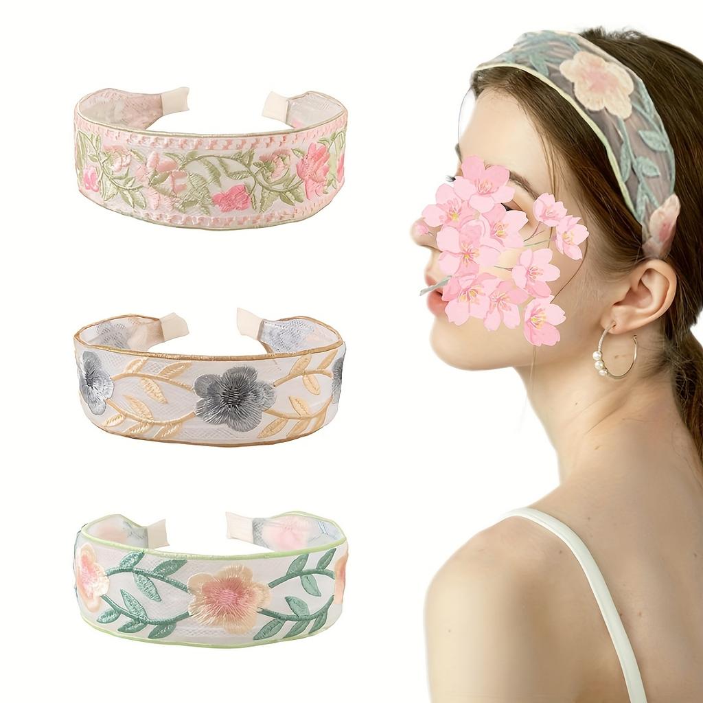3 stuks Bloemendruk Boheemse Polyester Brede Vlecht Geborduurde Hoofdband Set
