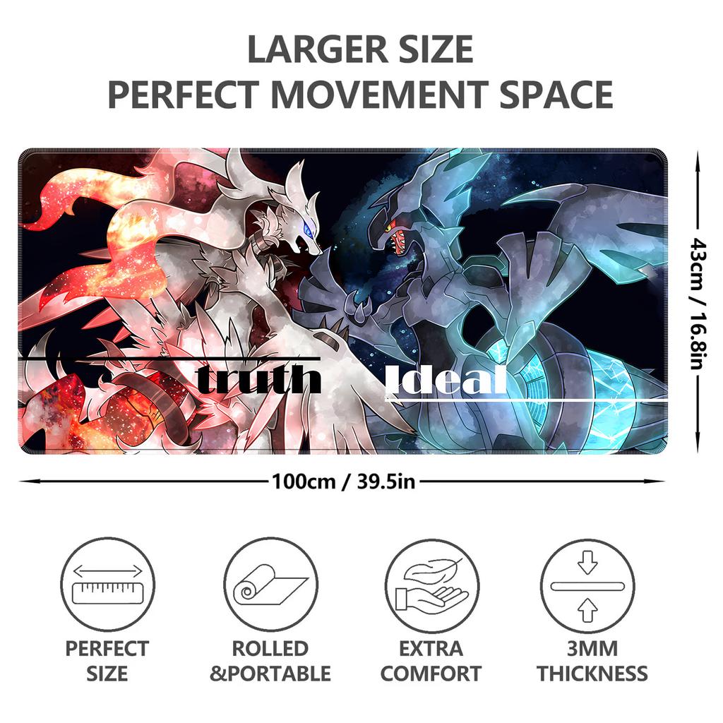 Anime Zekrom Mouse Pad XXL Large Gaming Desk Mat AntiSlip Rubber Mousepad Lock Edge Office Laptop Keyboard Mat 90x40cm