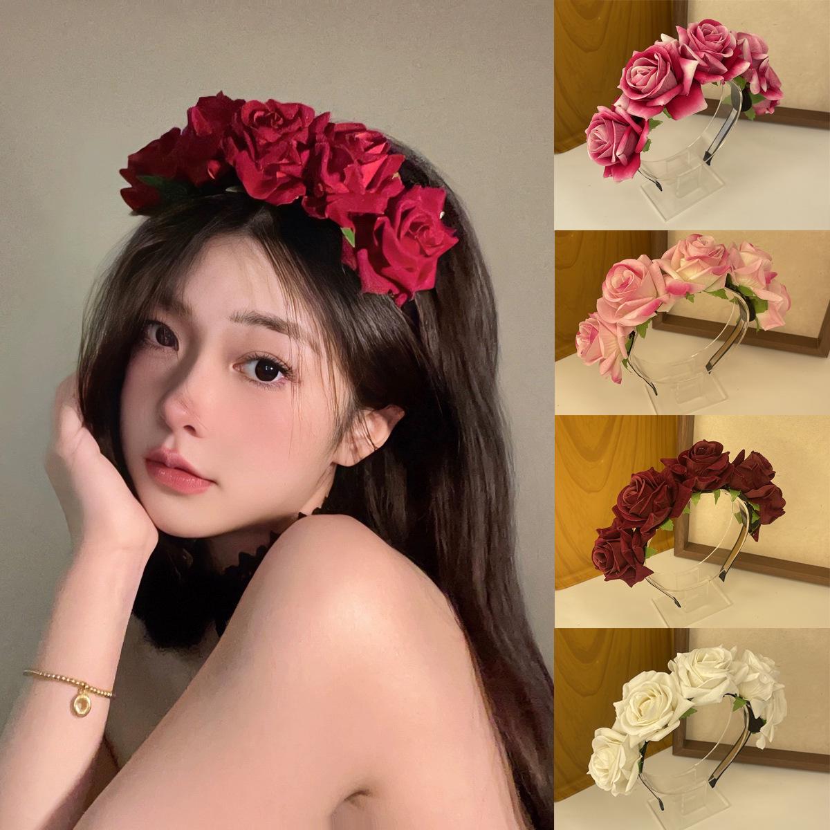 

Velvet Red Rose Lolita Goth Headband - Dark Style Halloween Accessory білий