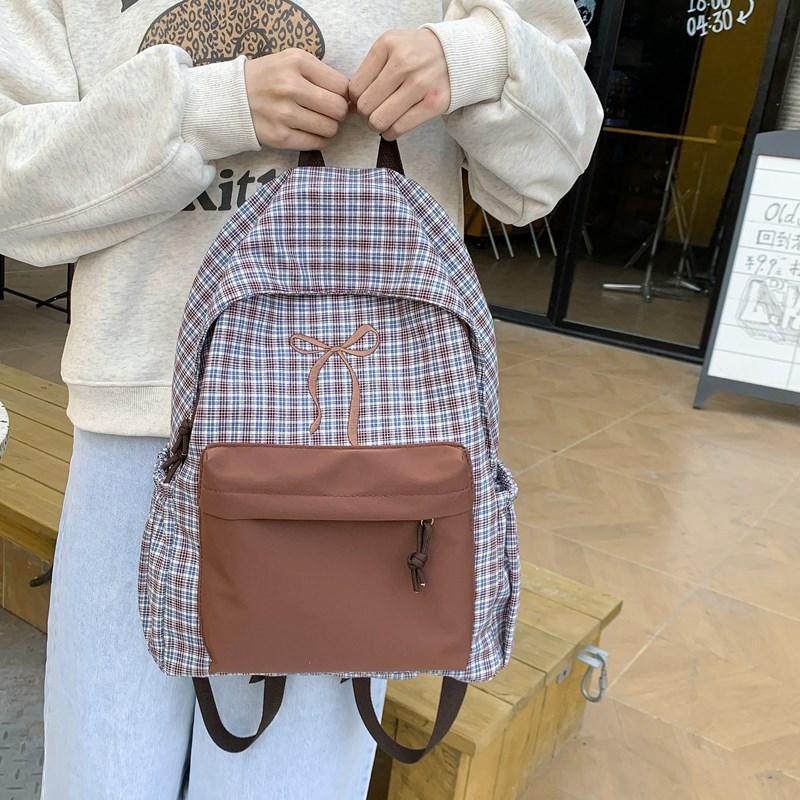 Schoolbag Japanese college style plaid backpack small fresh bow girl schoolbag junior high school student casual backpack
