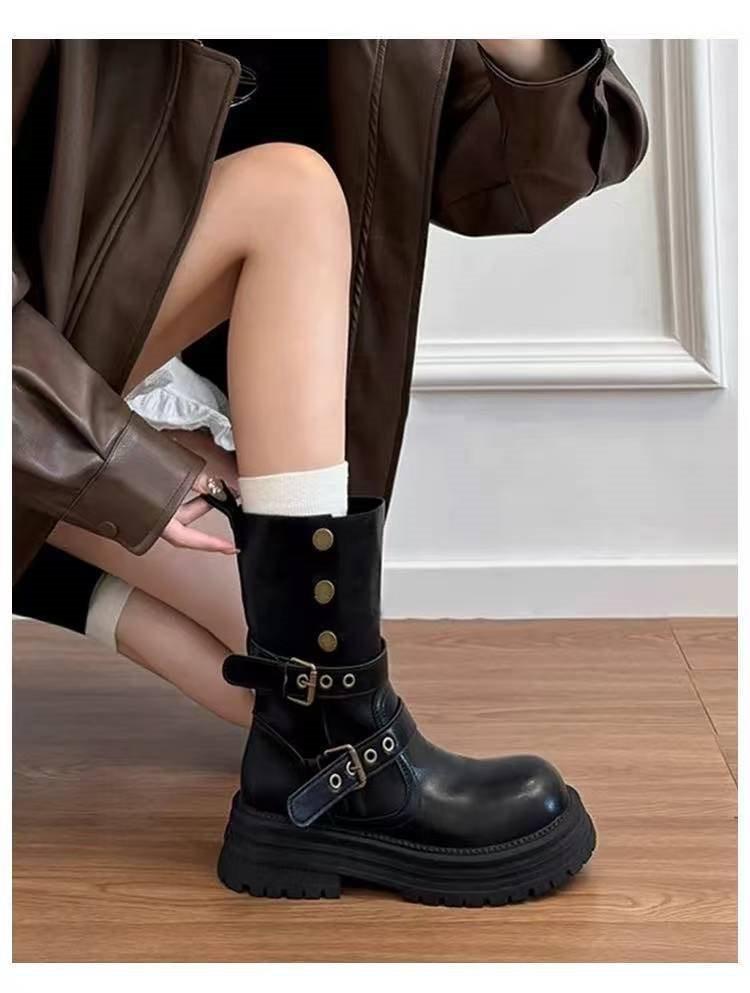 Thick-soled New Summer and Autumn Xinjiang Travel Medium Tube Brown Short Boots Martin Boots Women's Boots Western Niche 2025 Retro