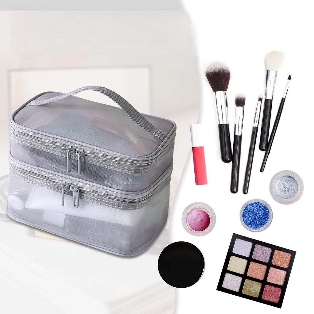 FLORPERRY Makeup Mesh Storage Large Capacity Cosmetic Makeup Toiletry Vanity Ultra Travel Business Cosmetic Gray Pouch, Bag, Pouch, Bag, Bag, Pouch,