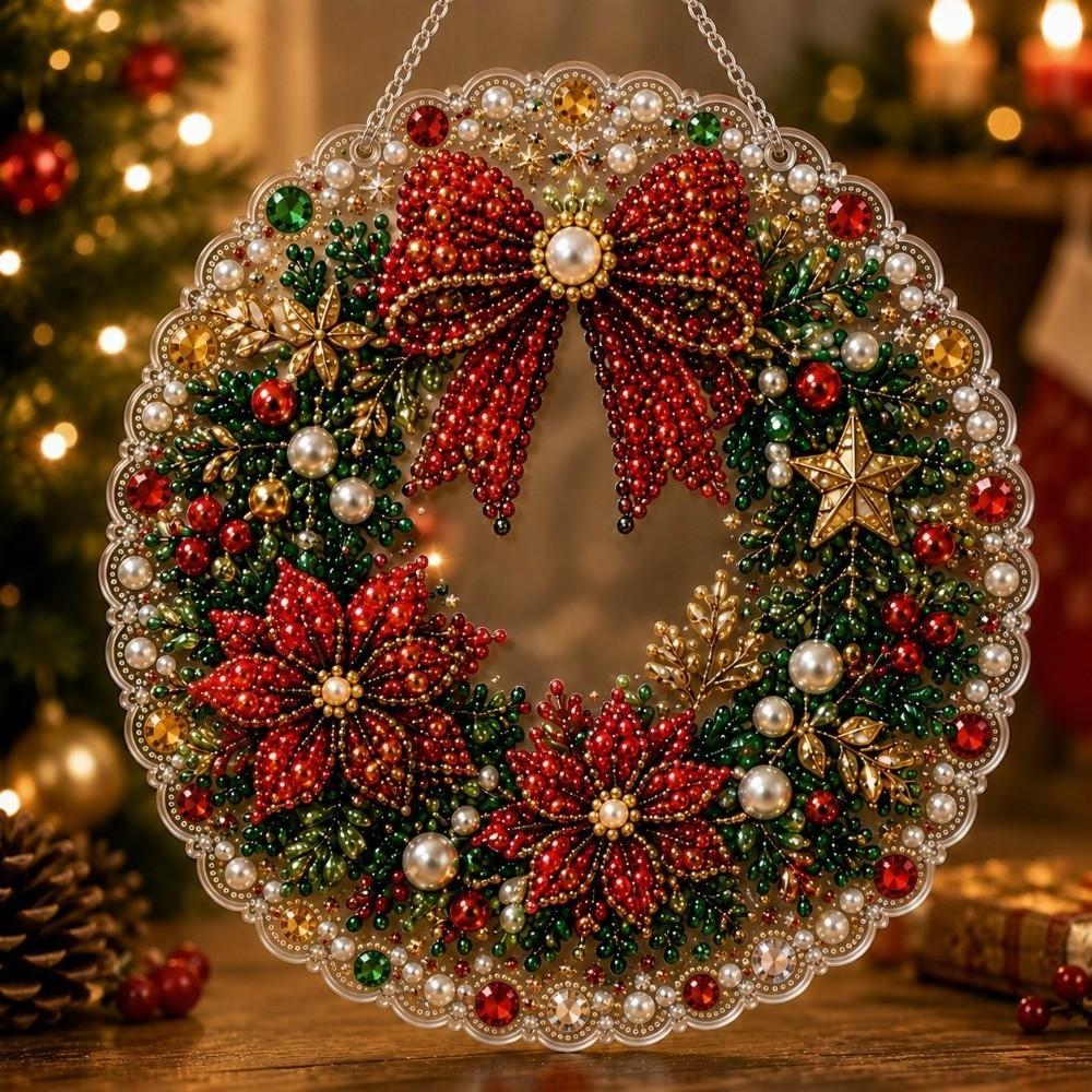 5D Christmas Diamond Painting Set Acrylic Round Board Xmas Acrylic Pendant Pearl Painting Kit Gift