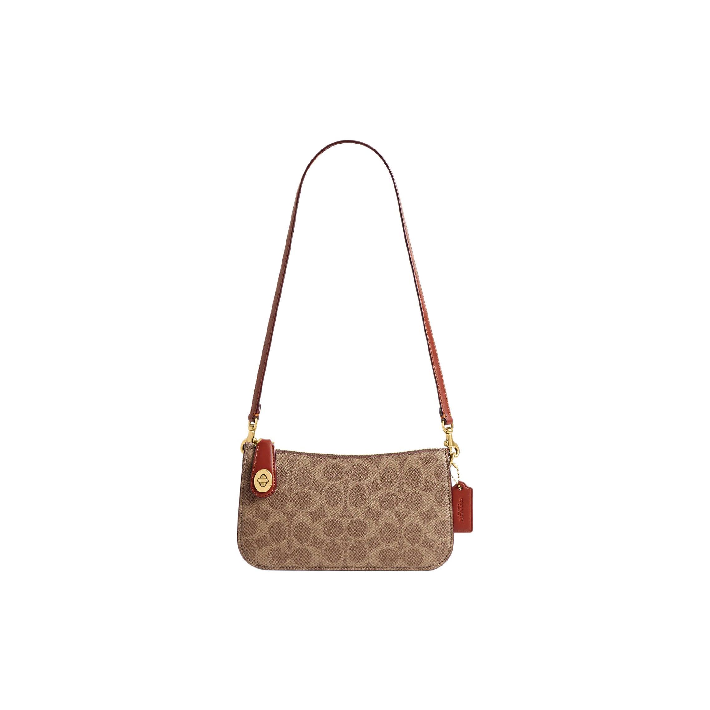 

Coach Brown Signature Canvas Mini Hobo Shoulder Bag With Red Leather Trim & Gold Hardware For Daily Use Basic Set (Bag+Dust Bag)