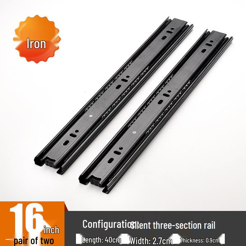 Three-Section Silent Damping Drawer Slide for Computer Desk Keyboards, Cold Rolled Steel Track Rails.
