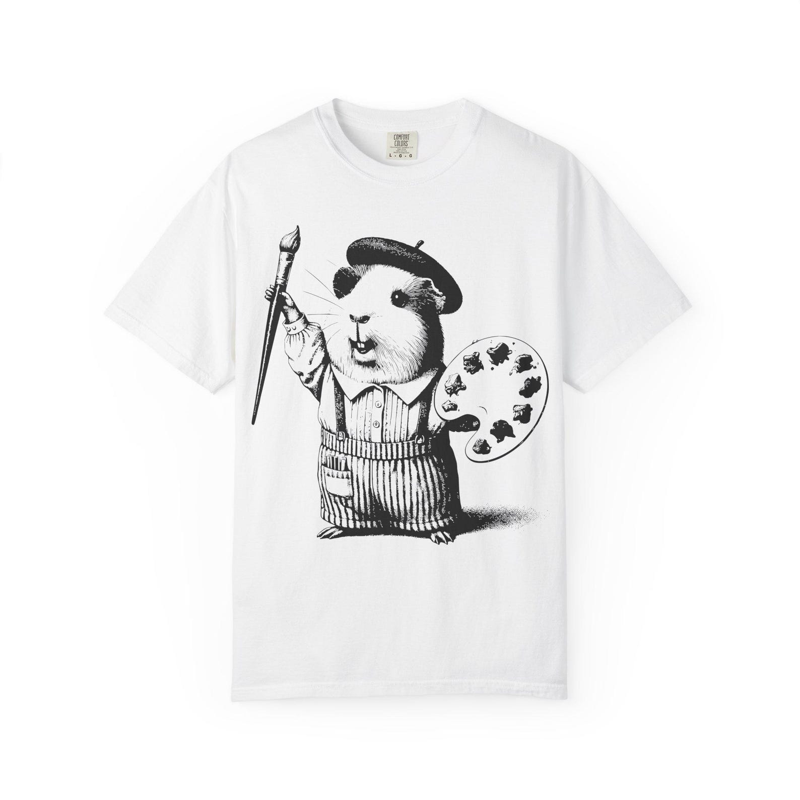 Artistic Guinea Pig Line Art T-Shirt: Garment-Dyed Comfort Colors Tee L