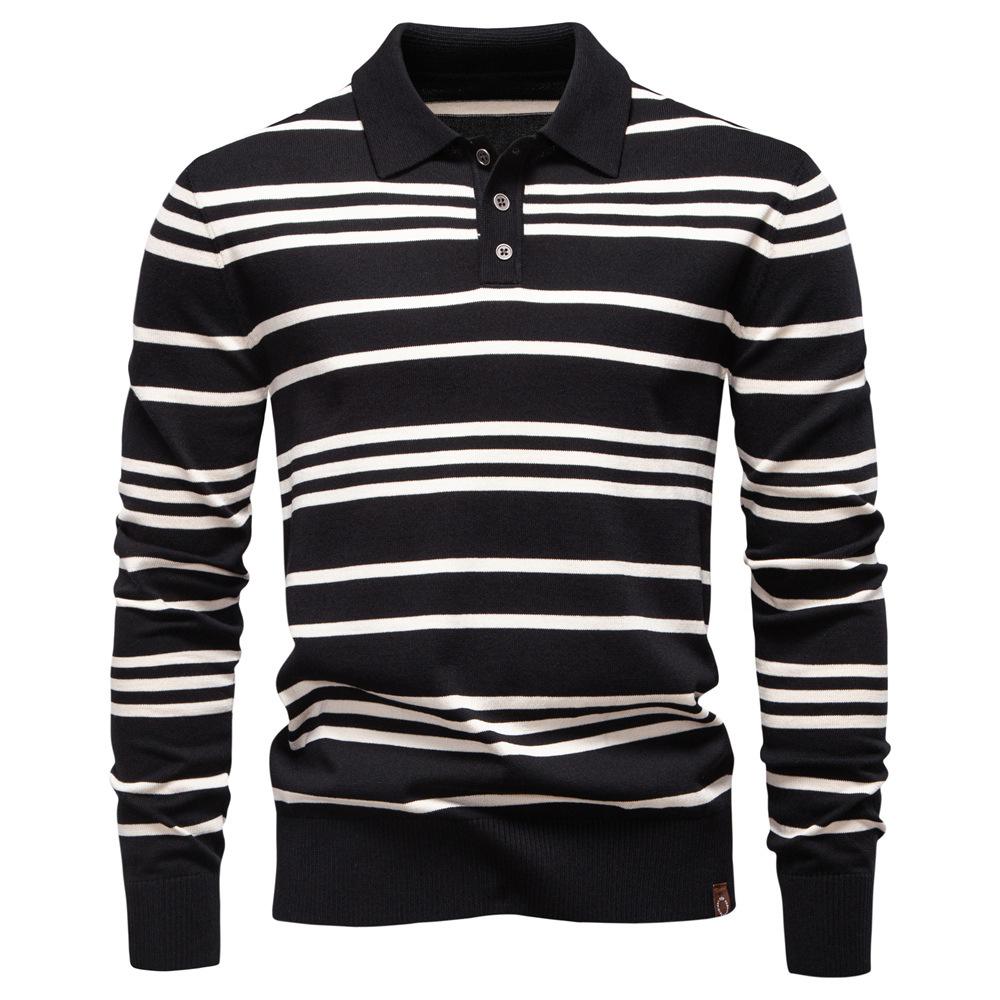 

2025 Autumn/Winter New Large Collar Men s Striped Sweater Polo Collar Knitted Sweater Men XXL