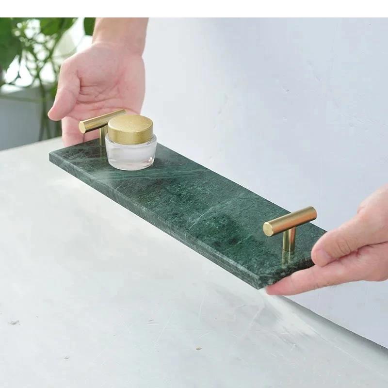 Natural Marble Trays Decorative Golden Handle Bathroom Shelf Dressing Table Cosmetics Jewelry Organizer Tray Home Decoration