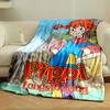 Bright cartoon with a red-haired character, colorful outfit, and text below. for all seasons blanket lunch break throw gift
