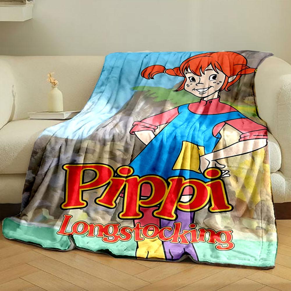 Bright cartoon with a red-haired character, colorful outfit, and text below. for all seasons blanket lunch break throw gift