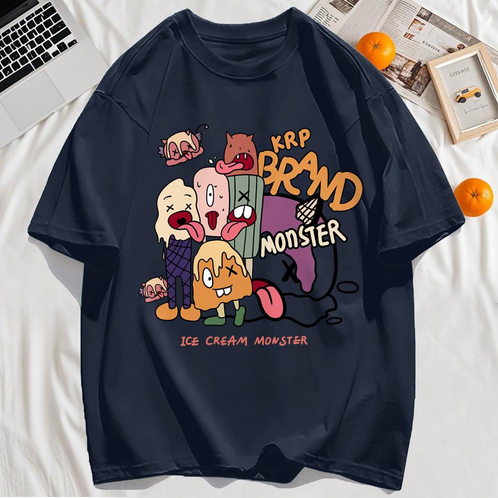 Ice Cream Monster Printing Men T-Shirt Oversized T Shirts Cotton Summer Streetwear O-Neck Casual Comfortable Clothing