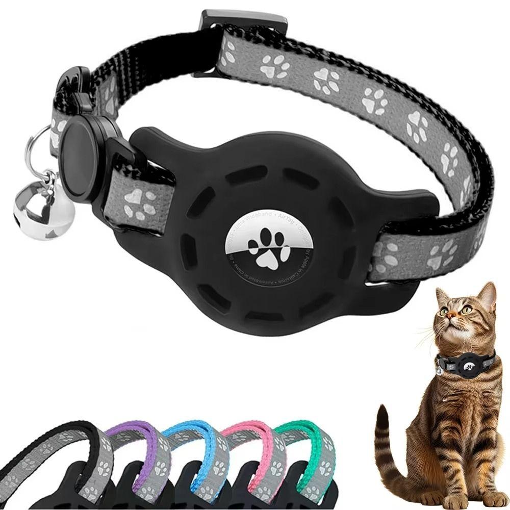 With Bells Cat Collar Safety Buckle Adjustable For Airtag Case Reflective Strips Anti-Lost For Airtag Holder for AirTag